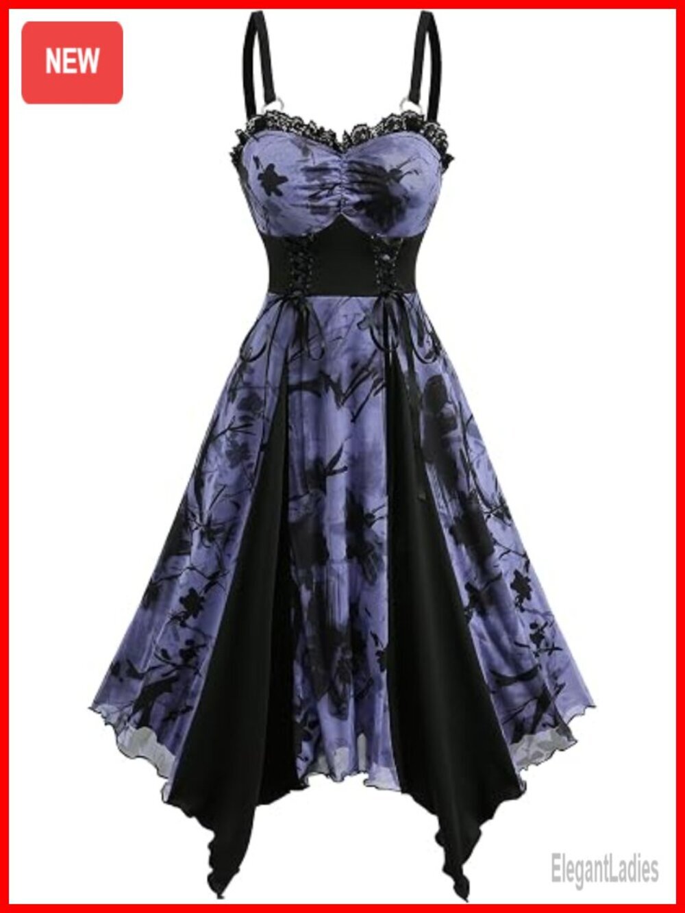 Vintage 50s Tie Dye Flower Printed Ruched Lace Up A-line Dress
